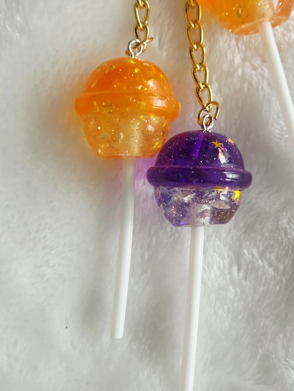 Resin Lollipop Keychain Charm - Orange & Purple - Fun Bag Charm